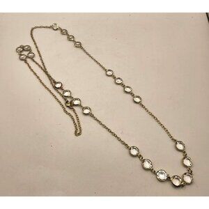 2028 Clear crystal Bead Goldtone Long Necklace